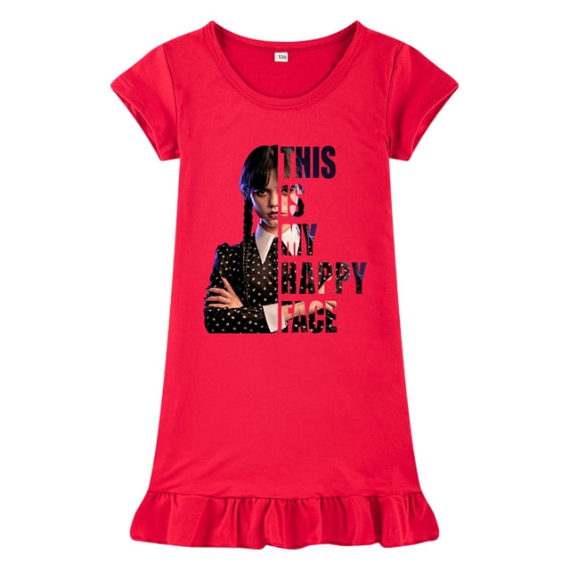Wednesday Addams Robe de Fille Wednesday Addams Pyjama Manches Courtes en Soie Glacée - Fanceye