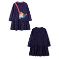 thumbnail image 7 of HWJAD 2-7 Years Kids Girl's Dresses Cotton Jersey Long Sleeve Crewneck Swing A-Line Cute Appliques Unicorn Midi Casual Star Print Dress, 7 of 7