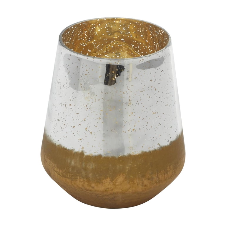 DecMode Gold Glass Candle Lantern with Mercury Finish photo 5