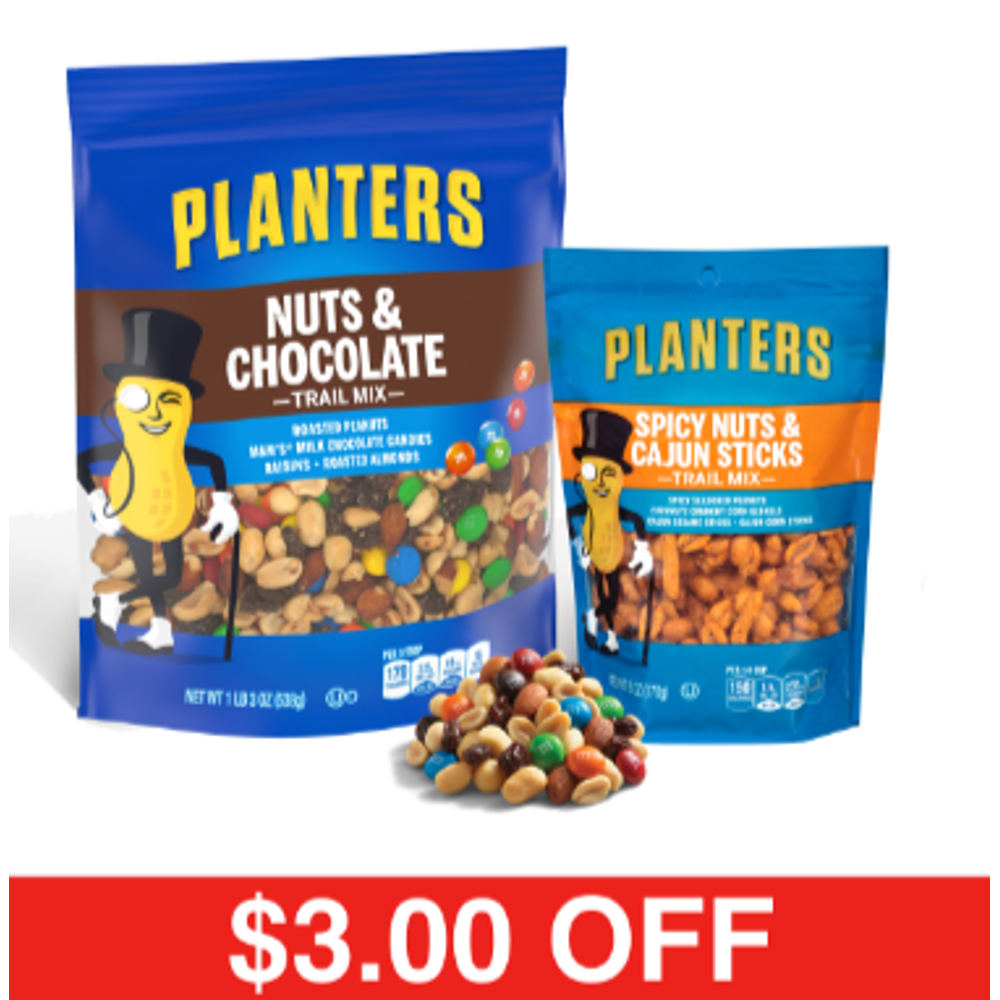 Planters Trail Mix Bundle, Nuts & Chocolate + Spicy Cajun