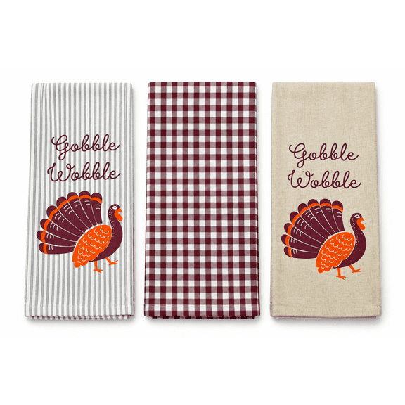 Serafina Home Thanksgiving Fun Kitchen Dish Towels: Gobble Wobble Turkey Variety Pack for Your Kitchen Home Décor