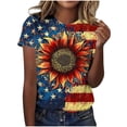 thumbnail image 2 of Pounoo T-Shirts pour Femmes Motif Étoiles et Rayures Manches Courtes Coupe Décontractée Chandails Légers et Confortables Hauts Style de Rue Décontracté Tenue de Fin de Semaine Cadeau, 2 of 6