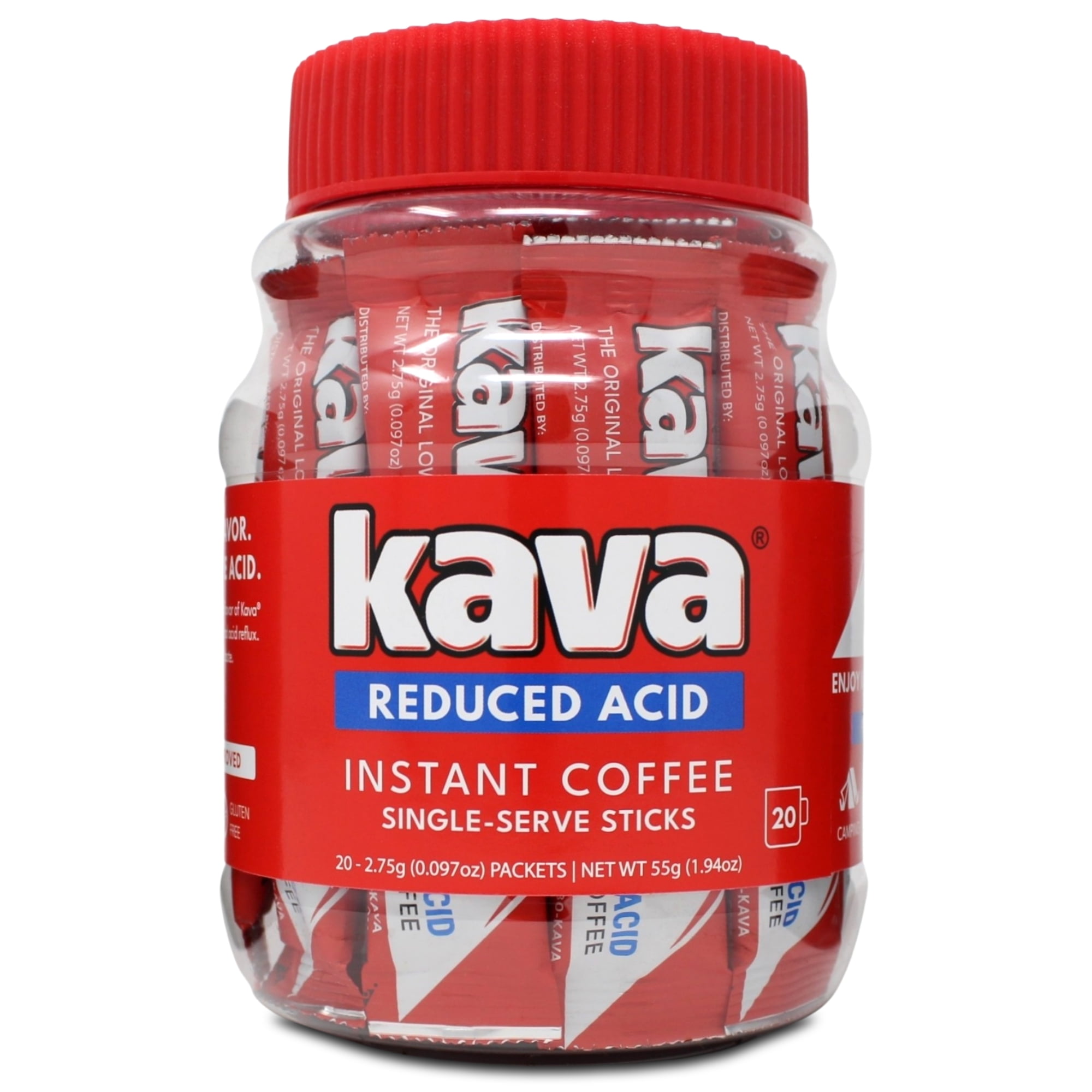 Kava Reduced Acid Instant Coffee Single Serve Sticks, 20 Count