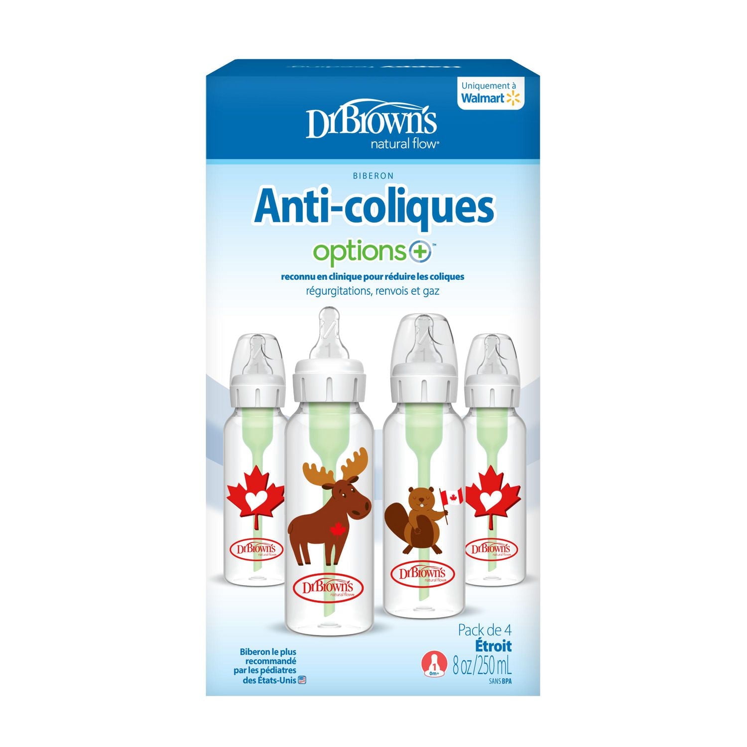 Biberons de Dr. Brown's Anti coliques Options+, 250 ml, 4 pk 250 ml, 4 pk