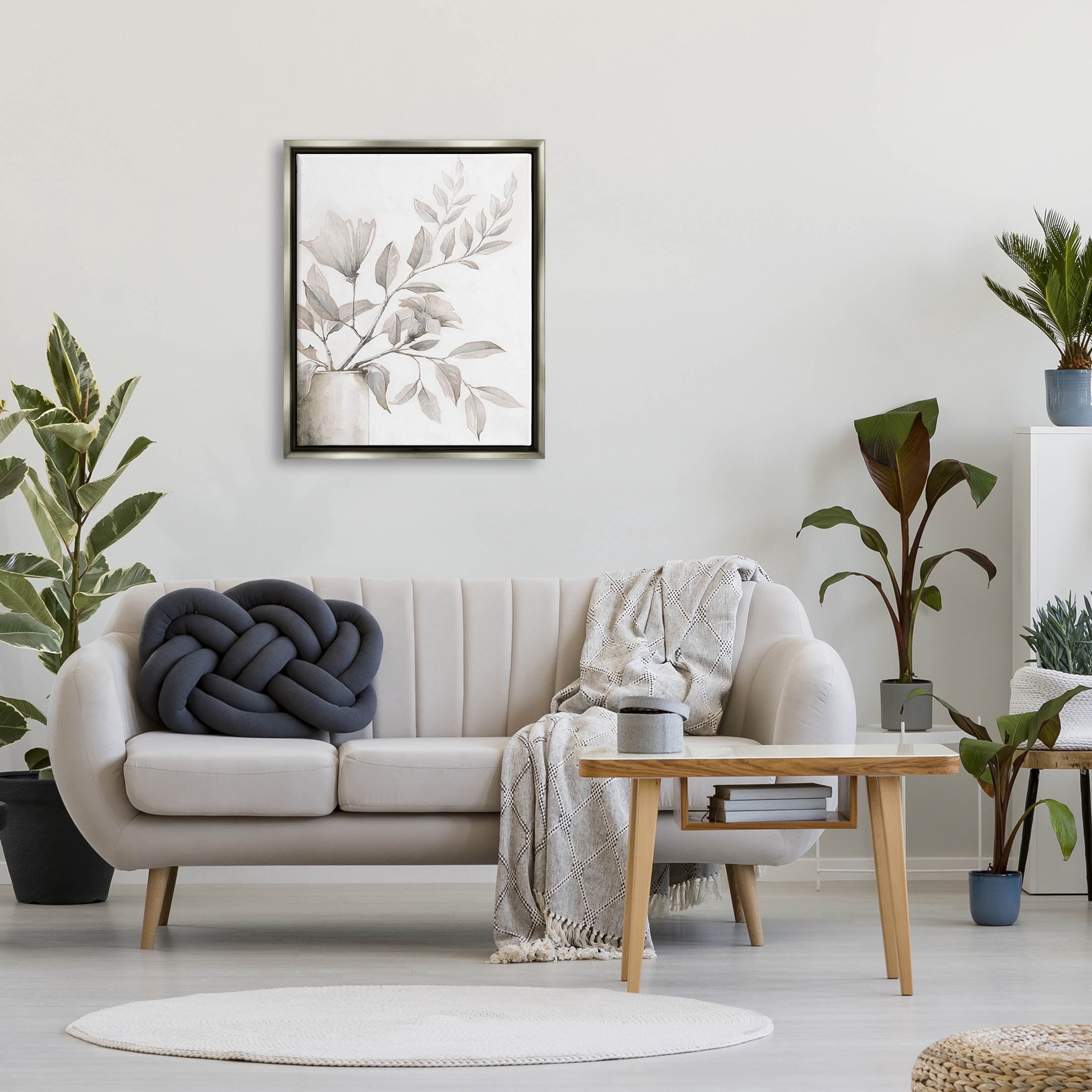 Stupell Industries Traditional Floral Arrangement Leaves Graphic Art Luster Gray Floating Framed Canvas Print Wall Art, Design by Cloverfield & Co.