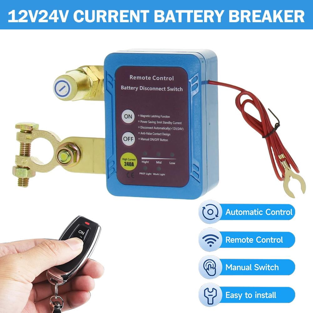 12V 240A Remote Battery Disconnect Switch, Automatic Power Shut Off Kill Switch for Car, Truck, Marine - Anti-Theft, Energy Saving