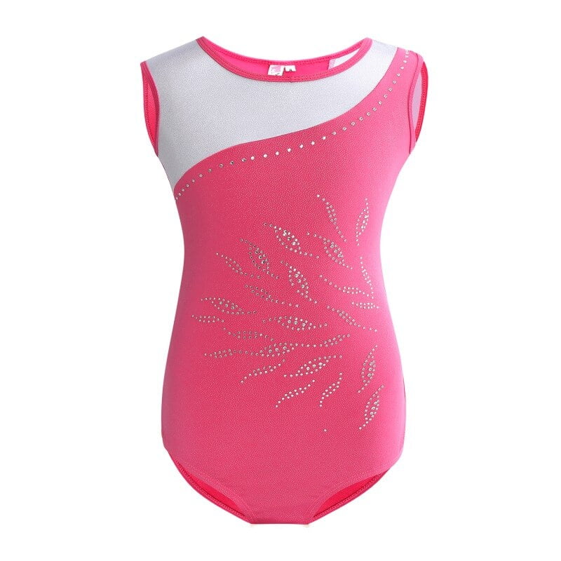 Gymnastics Dance Wear Sleeveless Inlaid Brick Leaves Pattern Body Suit