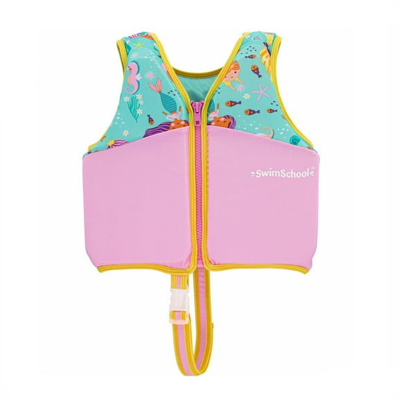SwimSchool Youth Pink Mermaid Swim Training Vest, Medium/Large, Ages 4-6 Years, Unisex