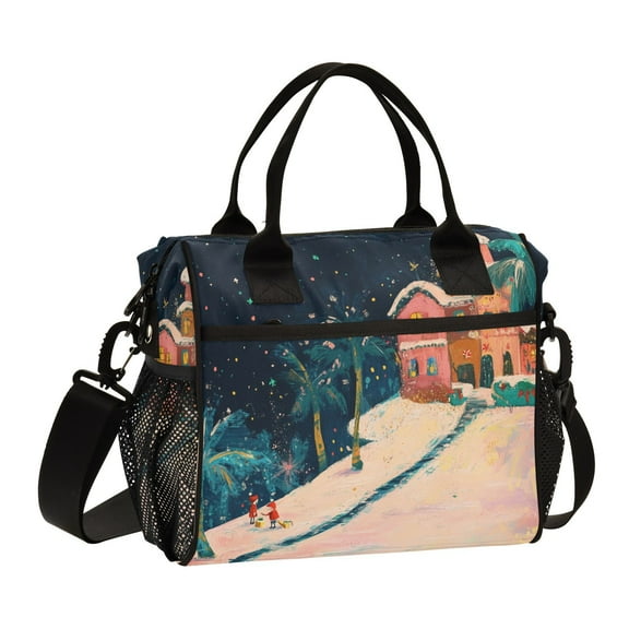 Christmas House Snow Cooler Bag Lunch Bag Soft Cooler Cooling Tote Insulated Lunch Box for Adult Men Women
