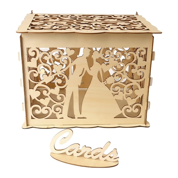 Wedding Card Box DIY Wooden Money Gift Box Lockable Rustic Wood Envelope Cash Keepsake Holders Personalized Card and Cash Box with Key Lock for Wedding Reception Party