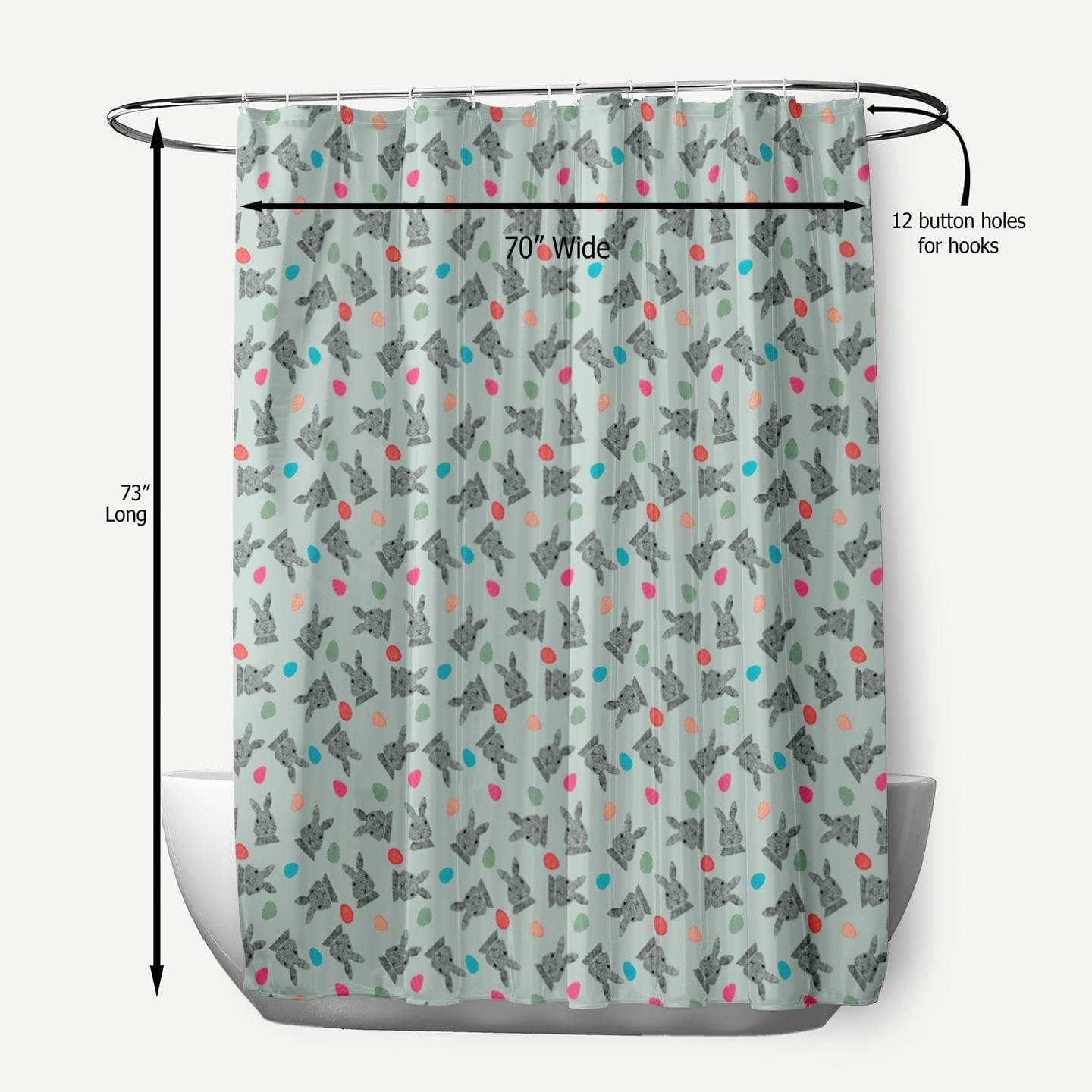 Simply Daisy 70" W x 73" L Bunnies and Eggs Polyester Shower Curtain, Breezeway Green [1 Ct]
