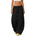 thumbnail image 2 of MAOQHI Pants for Womens with Unique Curved Hem Relaxed Solid Color Comfy Wide Leg Sweatpants for Womens Everyday Wear, 2 of 7