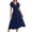 Navy, variant on Elegant Long Casual Dress with Overlap Neckline, Batwing Sleeves, and Waist Pleats – Women’s Satin A-Line Maxi Dress with V-Neck and Ruched Fit for Summer Evening Wear