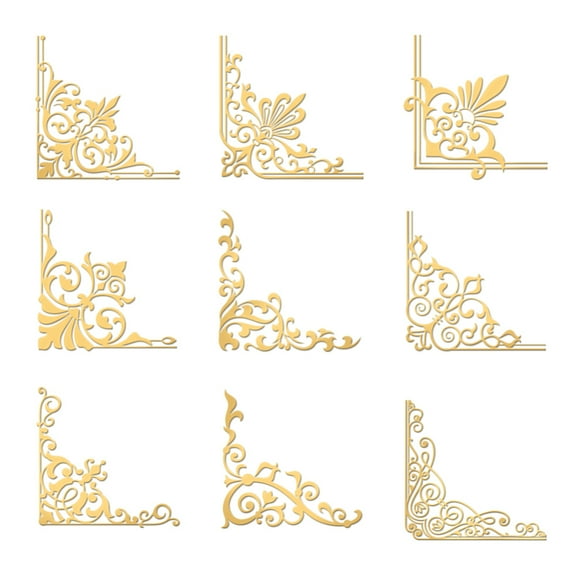 9pcs 1.6x1.6 inch Golden Metal Stickers Vintage Border Stickers Self Adhesive Gothic Border Energy Stickers Golden Epoxy Stickers for DIY Scrapbooks Epoxy Resin Decoration Metal
