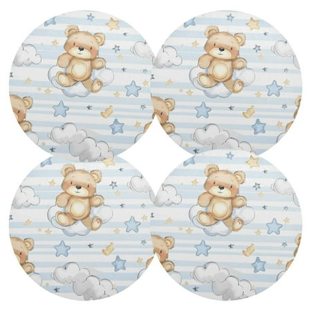 

Cute Cartoon Bears Clouds Stars PVC Round Grid Placemat Table Mat Set 4 Pcs for Kitchen Dining Room 15.4 x 15.4