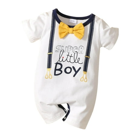 

LAPAKIDS Newborn Baby Boys Summer Short Sleeve Bow Tie Romper Jumpsuit Bodysuit Outfits 6-9 Months
