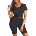 thumbnail image 2 of Babysbule Womens Sets Women Two Piece Outfits Biker Set Short Sleeve O-Neck T Shirt+High Waist Shorts, 2 of 8