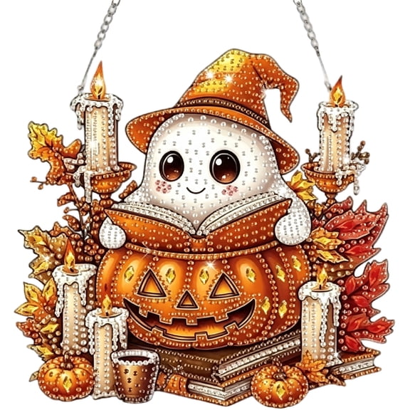 Fmbmuo Halloween Diamond Art Hanging Kit for Adults Beginners, DIY 5D Special‑Shaped Acrylic Ornament, Crystal Gem Art Painting for Home Wall Decor & Holiday Gift