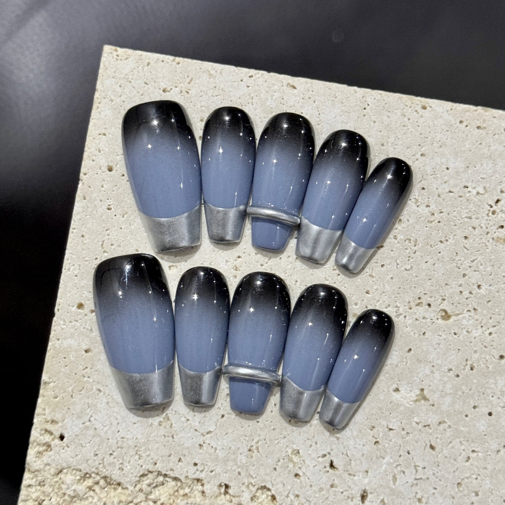 10pcs Pink French Press On Nails Nude Color Handmade False Nails With 3D Strip Designs Medium T Coffin Ballet Wearable Manicure