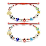 Handmade Evil Eye Beads Bracelet with San Benito Charm Ojo Kabbalah Protection Bracelet for Women Men Best Friends 2pcs Red