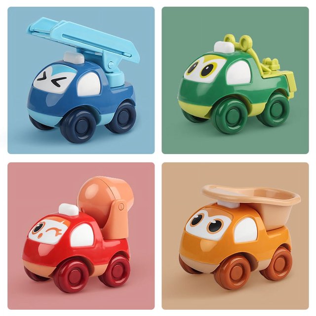 Educación Temprana, Juguete para Bebés de 1 Año, Coches Push and Go, Juguetes para Niños y Niñas de 1, 2, 3, 4, 5, 6 Años, Juego de Vehículos de Juguete con Fricción (4 Piezas de Juguete Pre