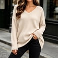 thumbnail image 5 of Bnwani Womens Pullover Blouses Plus Size V Neck Waffle Knit Long Sleeve Top, Loose Casual Shirts for Fall Winter Daily Wear Beige XL, 5 of 9