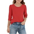 thumbnail image 2 of Delliss Girls Blouse Kids Fall 3/4 Long Sleeve Blouse Soft Tops 5-15 Years Crewneck Breathable Basic Tees, 2 of 8