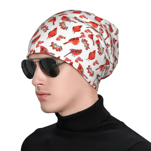 Xecao Red Birds Print Beanie Knitted Hat for Men Women, Winter Fashion Knit Cuffed Caps Unisex