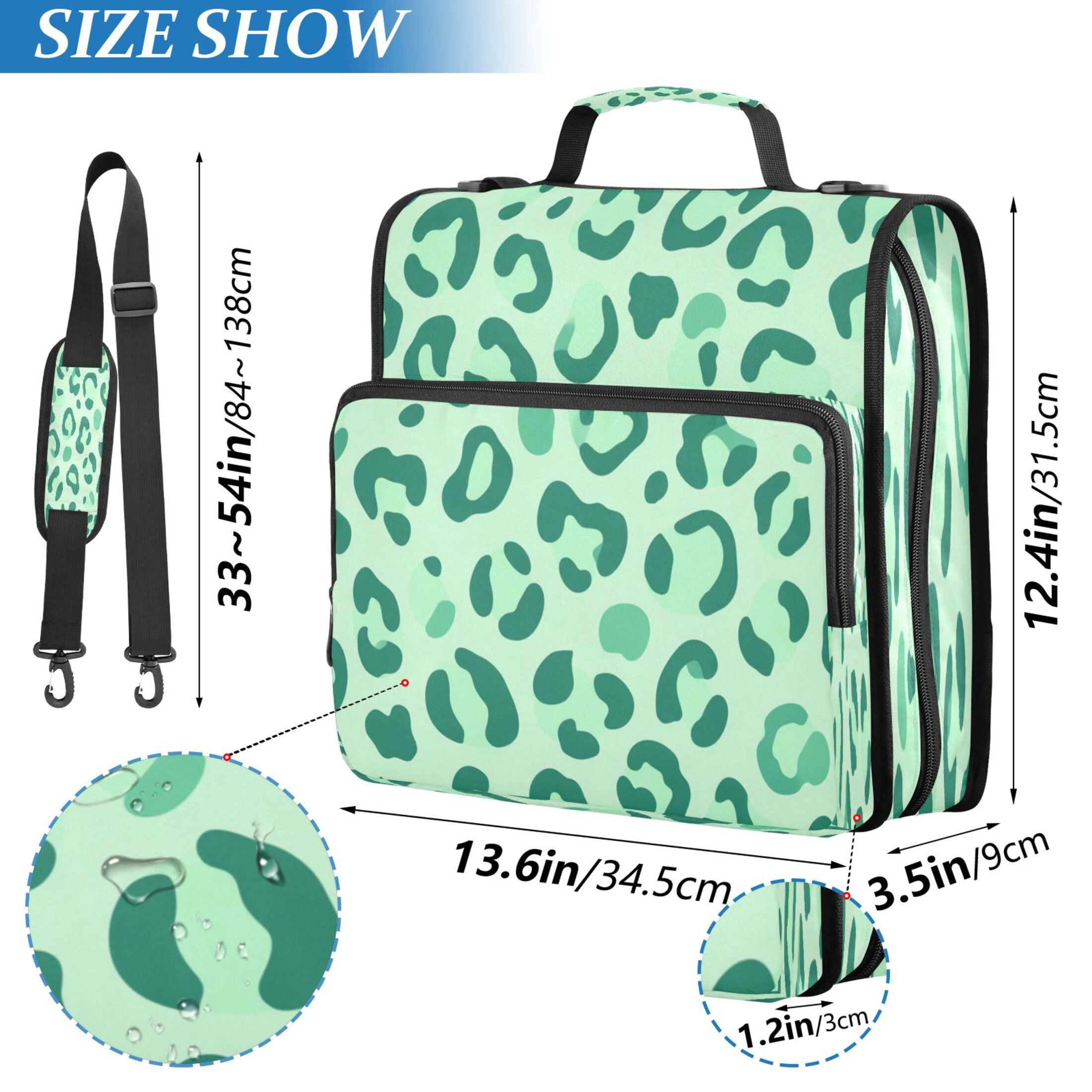 3 Ring Zipper Binder Stationery Organizer for Study Work Home Travel, All-Purpose File Folder Storage Bag for Daily Document Organization Soft Green Tonal Cheetah Print