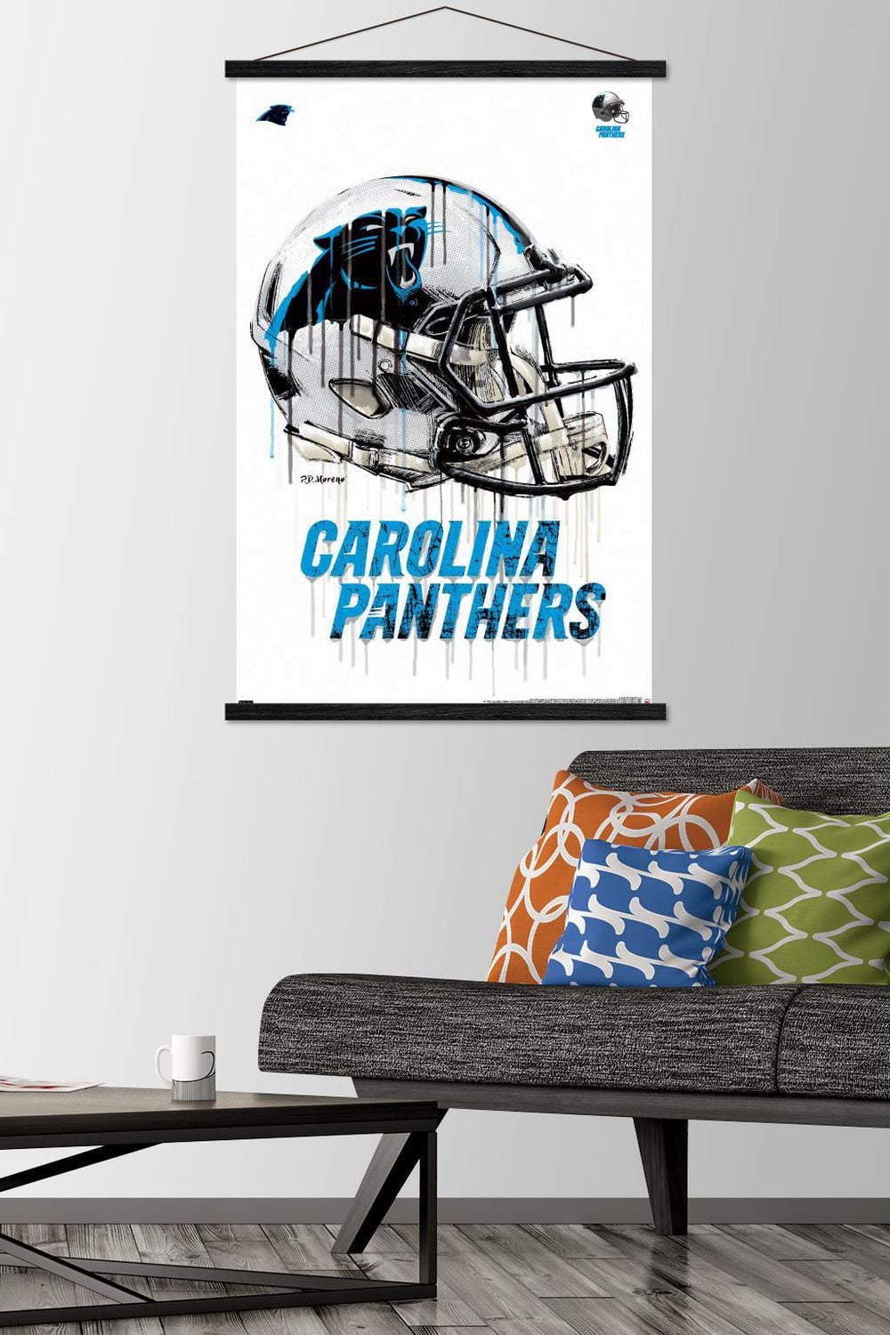 NFL Carolina Panthers - Drip Helmet 20 Wall Poster, 22.375" x 34" Framed