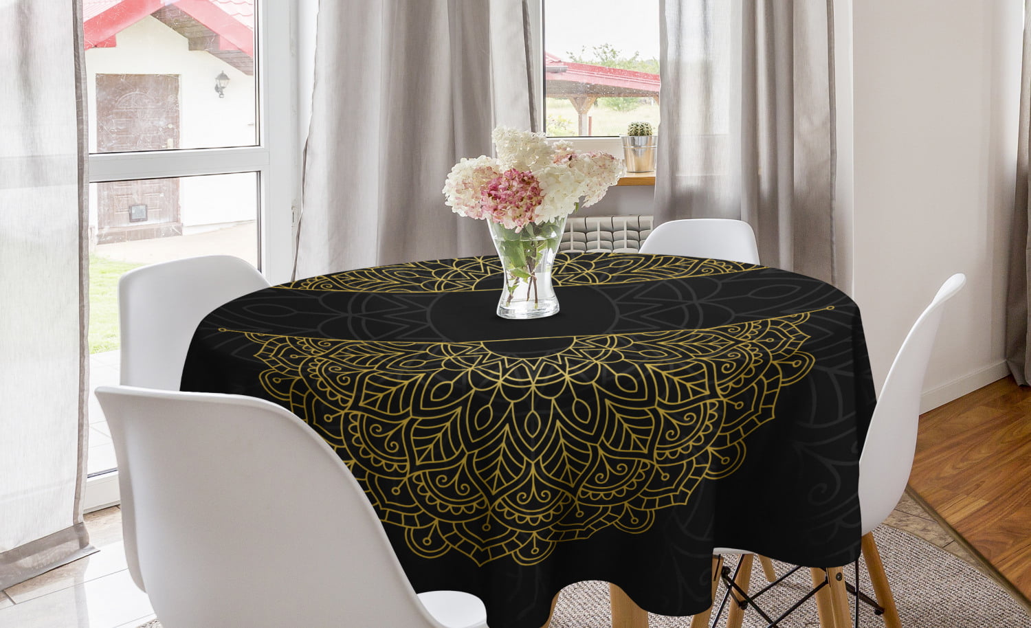 Stitching Like Looking Retro Style Circular Motifs Round Formations Ambesonne Abstract Tablecloth 52 X 70 Eggshell and Chocolate Rectangular Table Cover for Dining Room Kitchen Decor