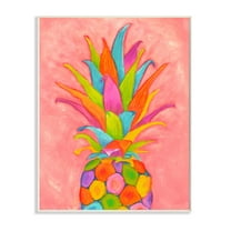 Stupell Industries Vibrant Pineapple Fruit Fun Pink Blue Yellow Wall Plaque, 13 x 19, Design by Elvira Errico