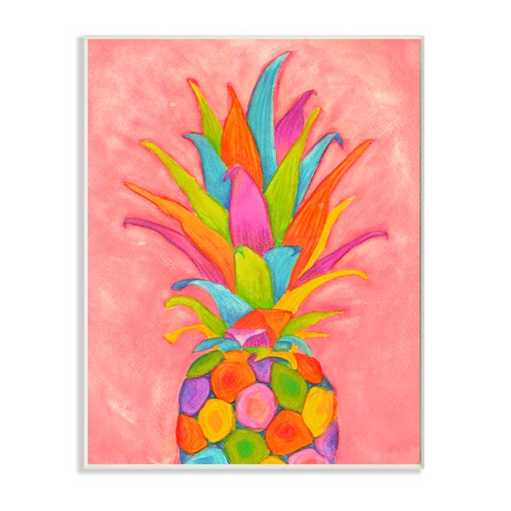 Stupell Industries Vibrant Pineapple Fruit Fun Pink Blue Yellow Wall Plaque, 13 x 19, Design by Elvira Errico