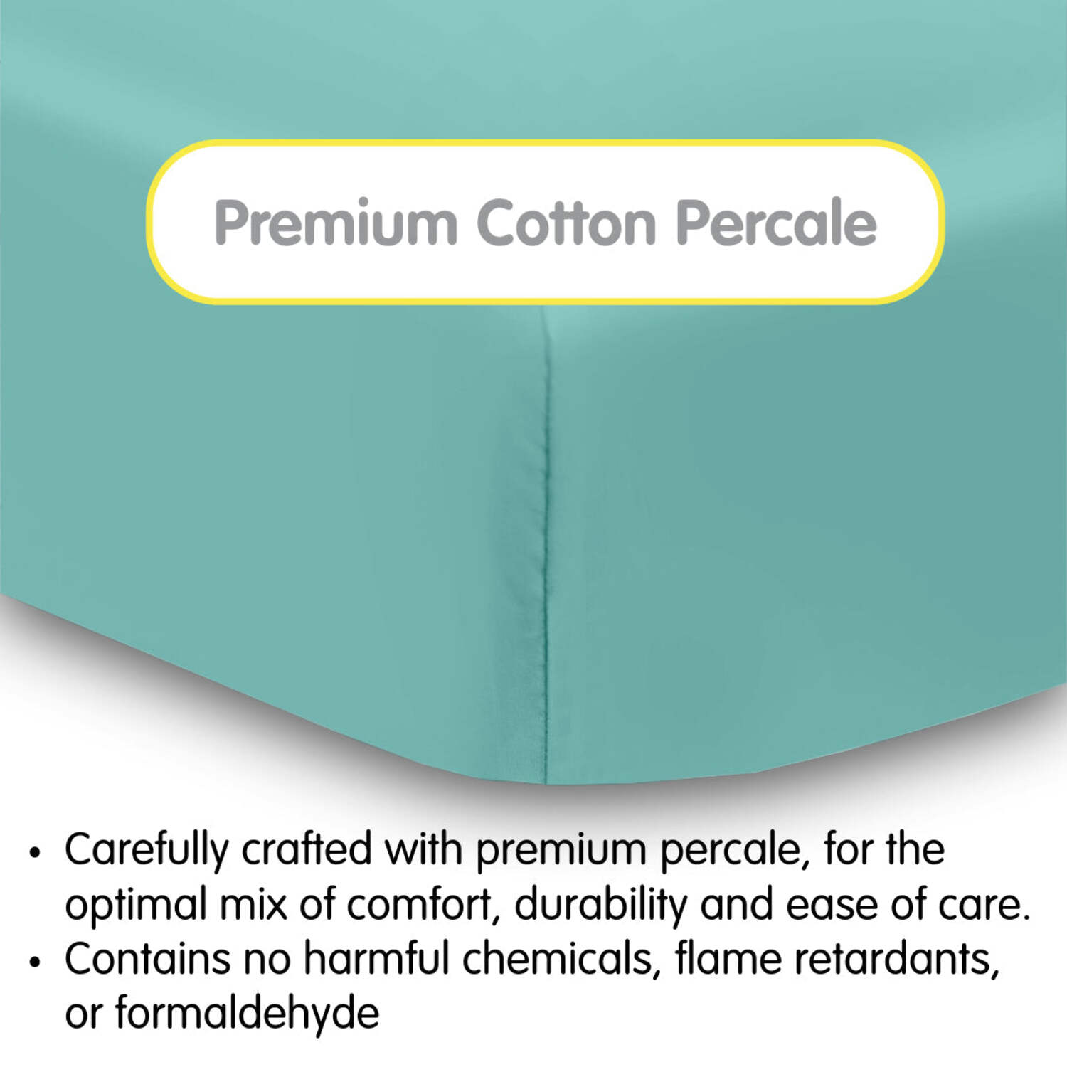 BreathableBaby Cotton Percale Fitted Sheet, For 52" x 28"/132 x 71 cm Crib Toddler Bed Mattress, Aqua (2-Pack)