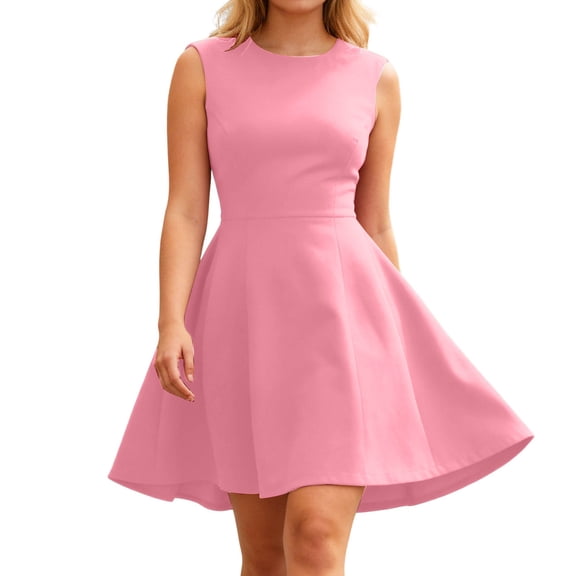 JIAYUE Women's Casual Dresses Flowy Summer Mini Crew Neck Sleeveless Elegant Solid Color Comfortable A-Line Versatile Dress For Daily Wear