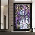 thumbnail image 1 of 1pcs (45x100cm) Floral Stained Glass Window Film Anti-UV Heat Insulation Purple Pattern Window Decoration, 1 of 5
