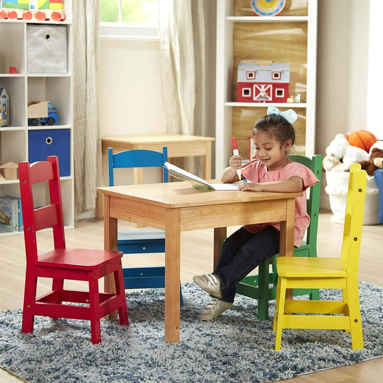 Hommoo Kids Table and Chairs Set Kids Wooden Table and 4 Chairs