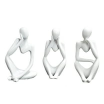 3pcs Resin Statue Thinker Style Decoration Abstract Sculptures Collectible Figurines for Home Decor Modern Office Shelf Desktop (White 3-Piece)