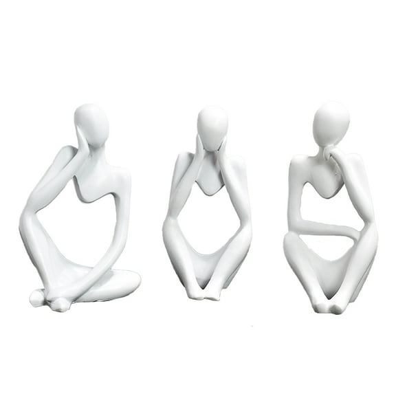 3pcs Resin Statue Thinker Style Decoration Abstract Sculptures Collectible Figurines for Home Decor Modern Office Shelf Desktop (White 3-Piece)