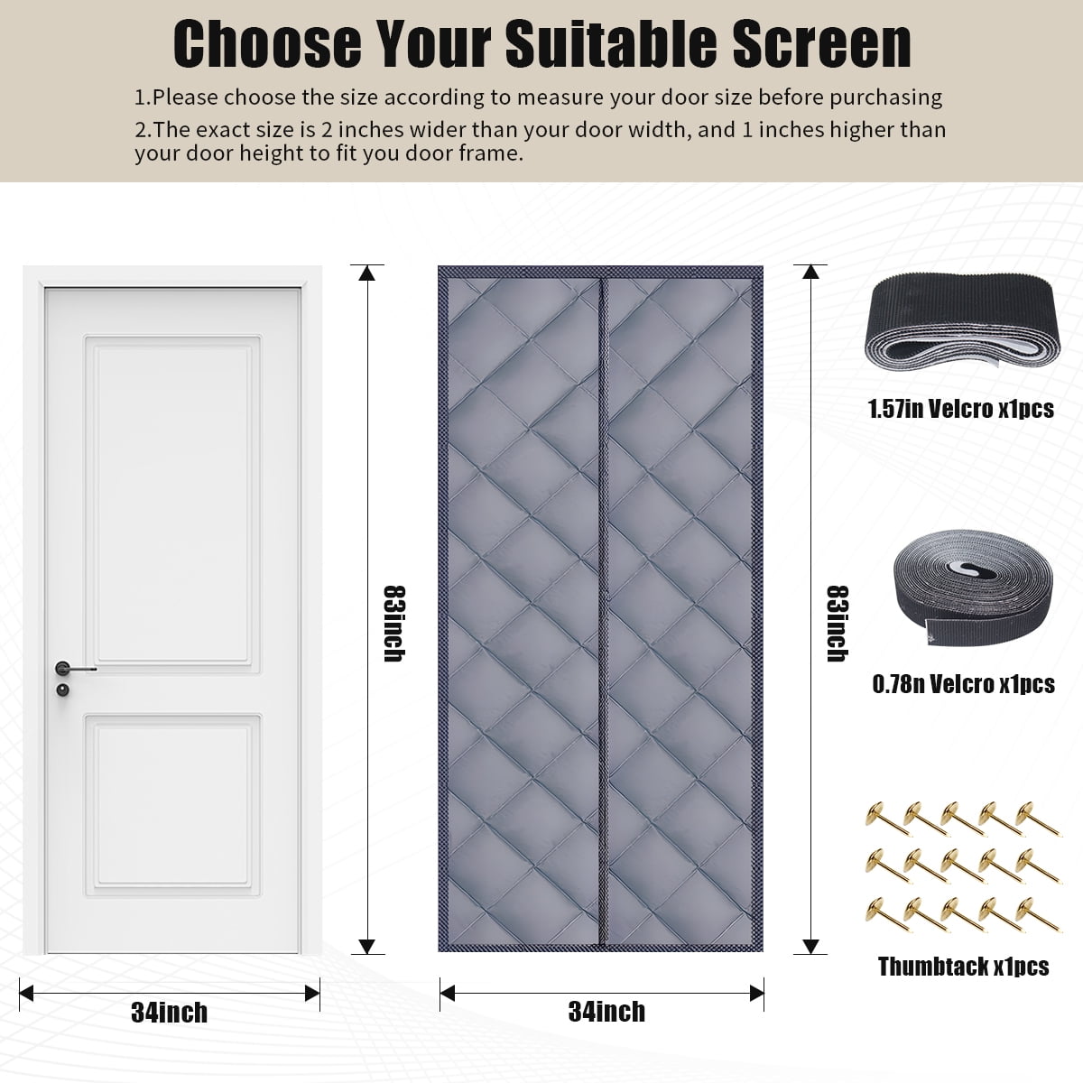 Winter Insulated Door Curtains Magnetic Thermal Insulated Door Cover Upgraded Oxford Cloth for Winter/French/Patio/Sliding Glass Doors Grey 34"x 83"