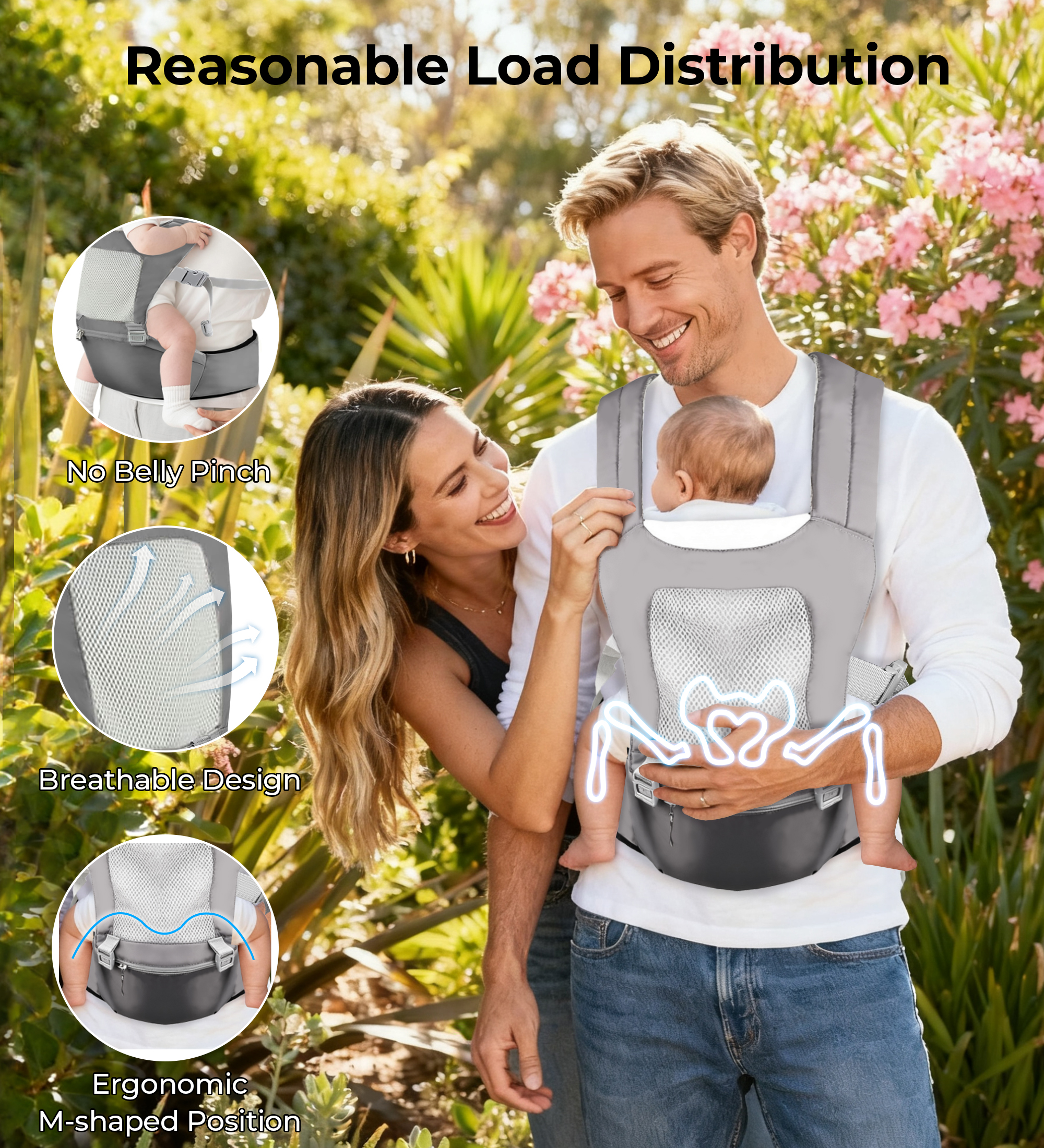 Rupoun Baby Carrier with Hip Seat, 4-Position, Breathable Mesh photo 5