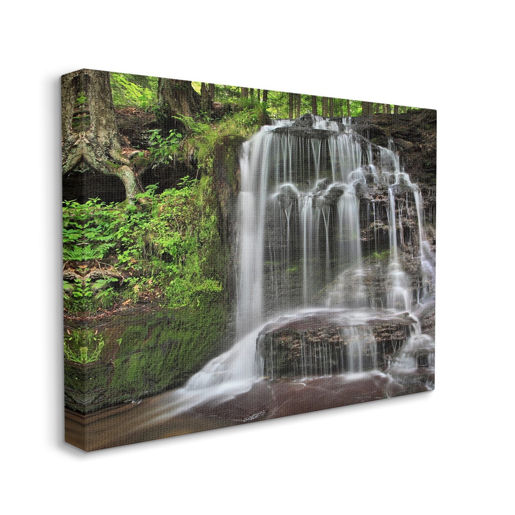 Stupell Industries Woodland Waterfall Nature Creek Landscape Photography Gallery Wrapped Canvas Print Wall Art