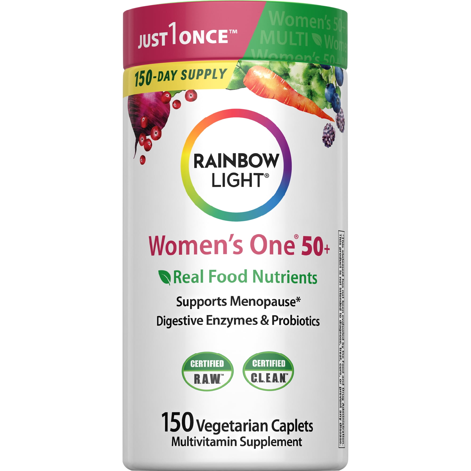 Women Multivitamin 50+ with Vitamin C, D, Zinc & Probiotics | 150 Caplets | by Rainbow Light