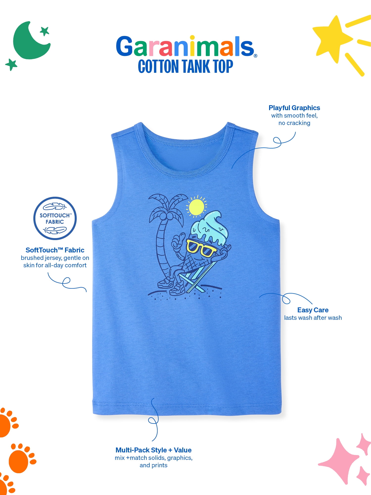 Garanimals Newborn, Baby & Toddler Boy Cotton Graphic Tank Tops, 4-Pack, Sizes 0-6T