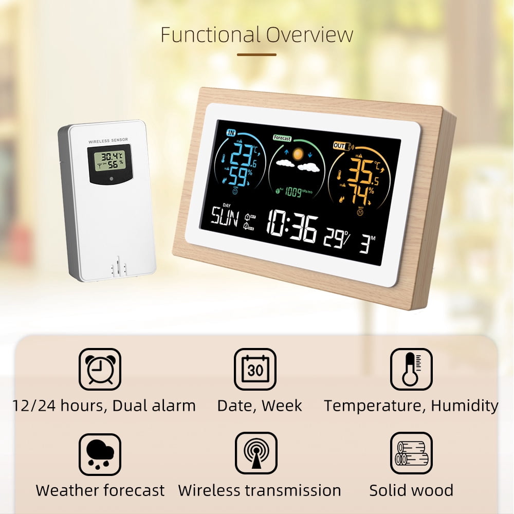 Meteorological clock,Va Color Screen Temperature Meter And Temperature Meter Va Color Weather Station Color Screen Weather Clock Indoor And Temperature With 1 Dsfen To 3