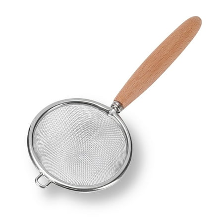 

4 pcs Food Filter Wooden Handle Kitchen Strainer 304 Stainless Steel Handheld Flour Fine Mesh Spoon Colander M