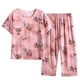 thumbnail image 2 of ICHUANYI Clearance Women Summer Casual Two Piece Suit Pajamas Short Sleeved Round Neck Top/Shirt Set Cotton Silk Suit Large Size Comfortable Breathable Pajamas(Pink, XXL) ICHUANYI WER2023081205962, 2 of 4