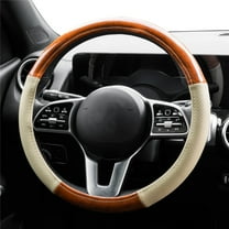 XUKEY Beige Wood Grain Car Steering Wheel Cover Breathable Leather Non-Slip 15''/38CM Universal Woman/Man