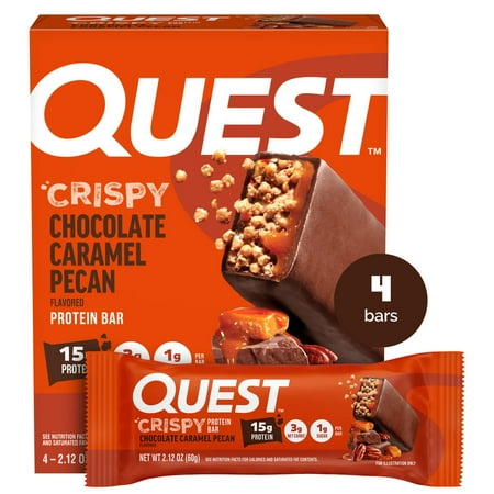 Quest Crispy Protein Bar, 15g Protein, Chocolate Caramel Pecan Flavored, Gluten Free, 4 Count