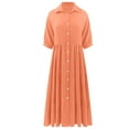 thumbnail image 4 of XVJRHAK Women's Spring/Summer Cotton Mid Season Long Sleeve Long Button Dress (Orange,L), 4 of 5